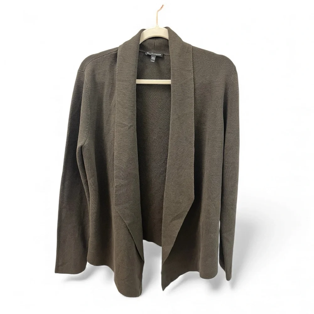Eileen Fisher dark Green Open-Front Cardigan Size Medium - Picture 3 of 11